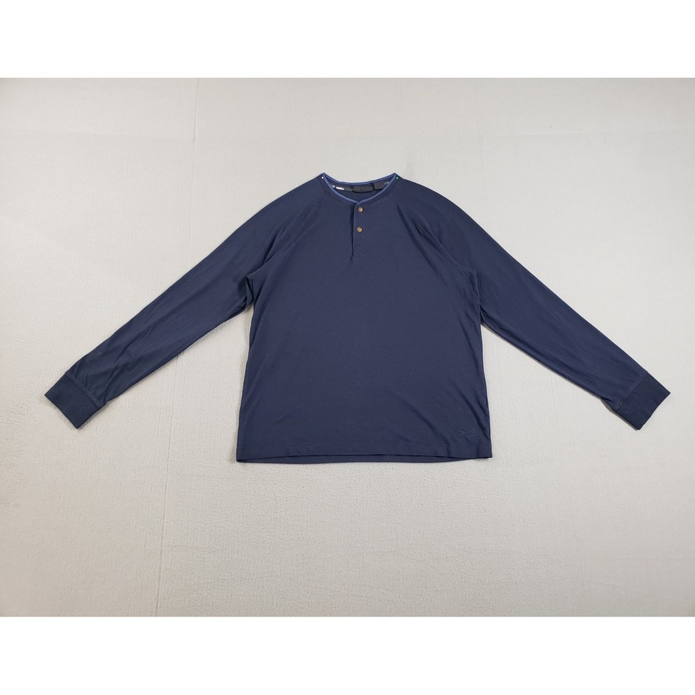 Perry Ellis Men Henley Shirt M Navy Blue Long Sleeve Thermal Casual Outdoor Cozy